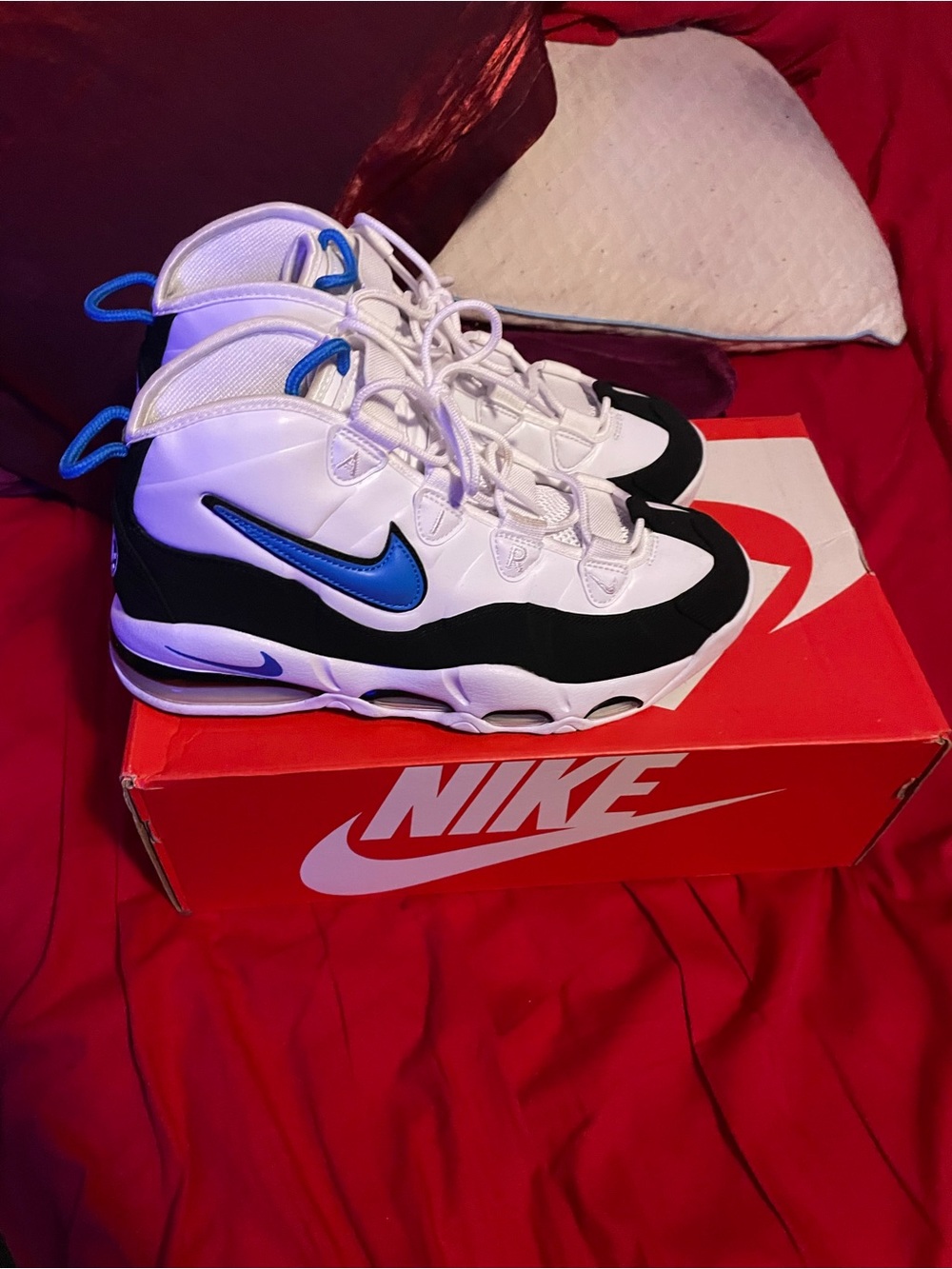 Nike men’s  White, Black & Blue High-Top Sneakers | Air Uptempo 2 Sz 10.5
